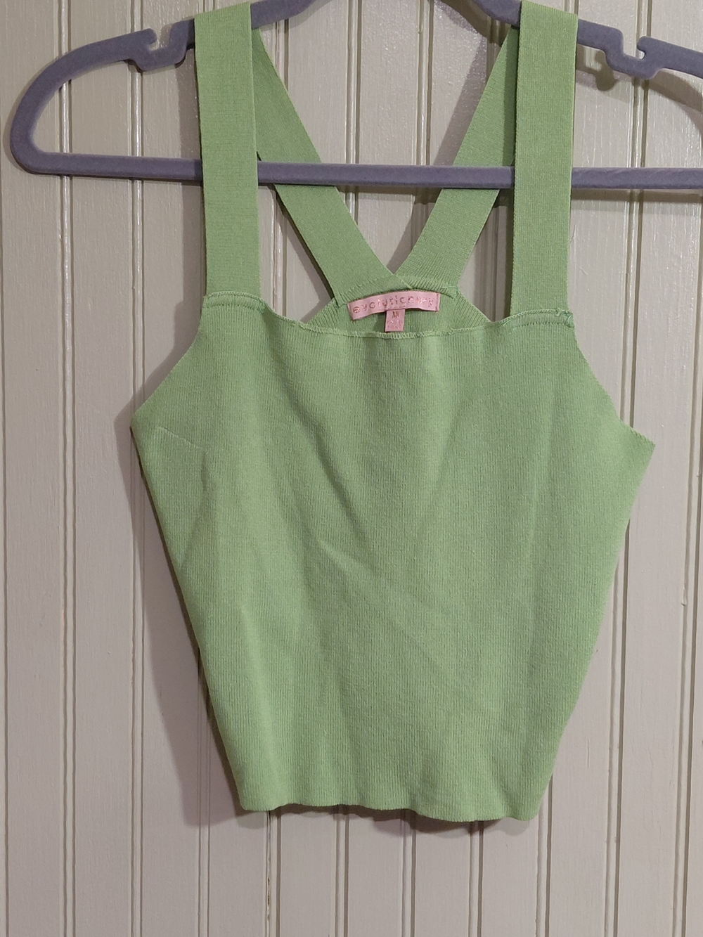 Olive Ribbed Cross-Back Crop Top - Picture 3 of 4